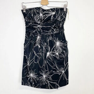 Snap Dress Juniors Size 9 Black White Floral Strapless Tie Waist Cocktail